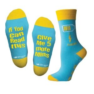 NWT Two Left Feet Yellow & Blue Socks “If You Can Read This”. M 8.5-13/W 10-12.5